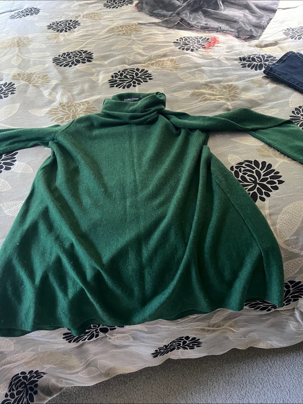 Eileen Fisher Deep Green Cowlneck Sweater long top